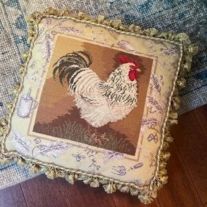 Horchow Rooster Lover Needlepoint Pillow With Tassels Farmhouse
